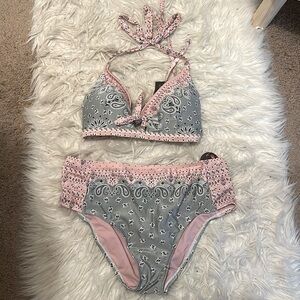 👙 NWT Pink and Grey bandana Bikini Set
